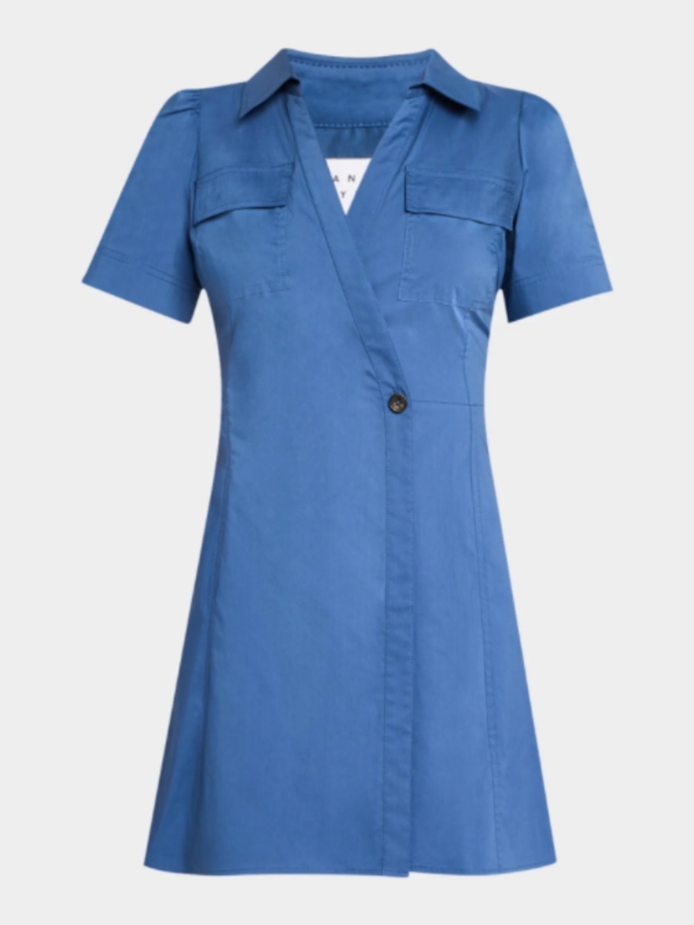 Tanya Taylor Cooper Blue Cotton Mini Wrap Dress Flutter Sleeve Size 12